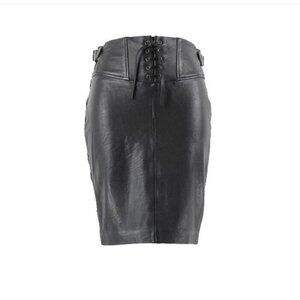 Set Sz 2 Black Straight Corset Lace Front Sides Zip Back Leather Skirt